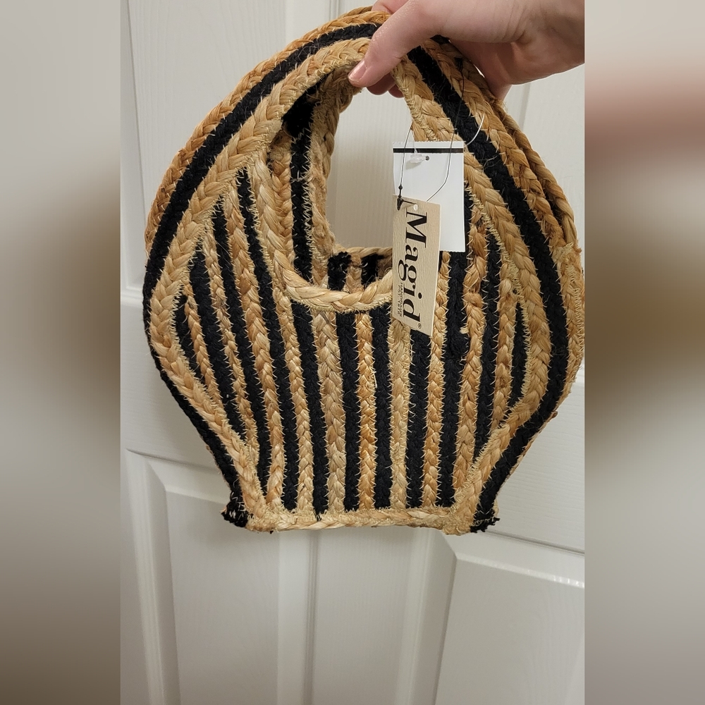 Magid Small Woven Straw Jute Stripe Tote